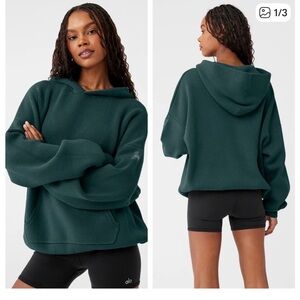 ALO Dark Green Knit Sweater hoodie- Alo Scholar hooded sweatshirt